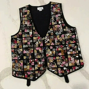 Vintage Soul Mates Patchwork Corduroy Vest Women's 2X Braided Fabric Tie Back